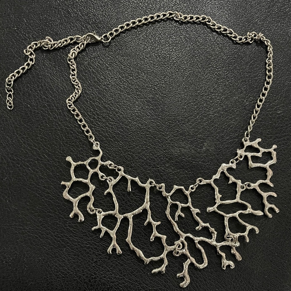 Silver branch statement necklace